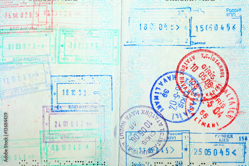 Passport, visa, stamps.