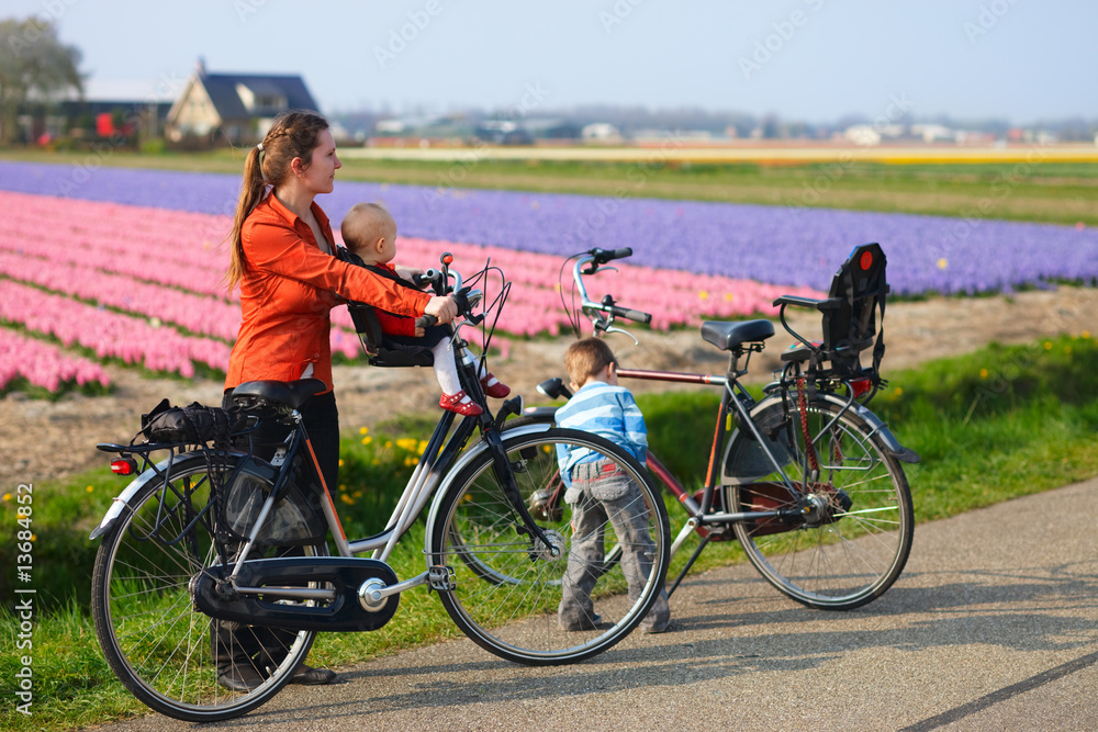Fototapeta premium Bicycling in Tulip Fields