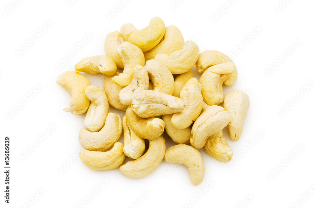 Cashew nuts isolated on the white background Cashew nuts isolated on the white background