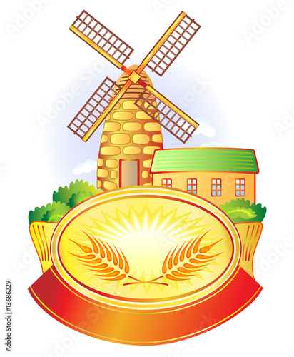 Label with windmill