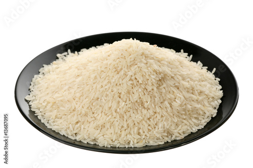 Long white rice on plate isolated on white