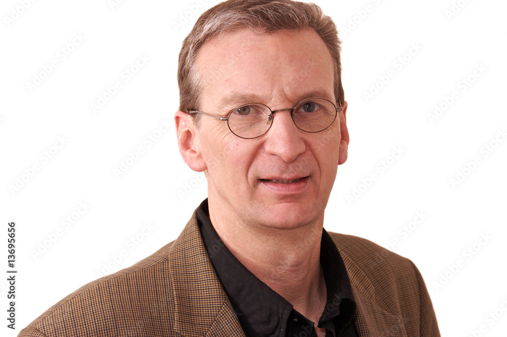 portrait of older man smiling over white background portrait of older man smiling over white background