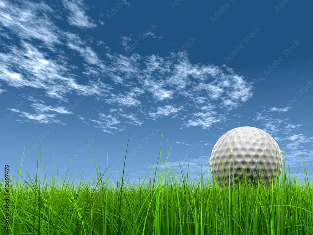 high resolution 3d white golf ball in green grass high resolution 3d white golf ball in green grass
