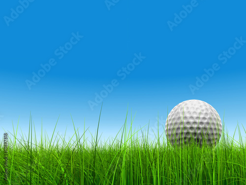 3d white golf ball in green grass