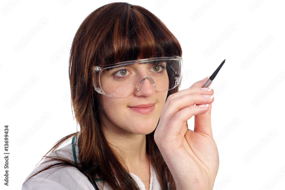 Medicine Specialist pointing at virtual button Medicine Specialist pointing at virtual button