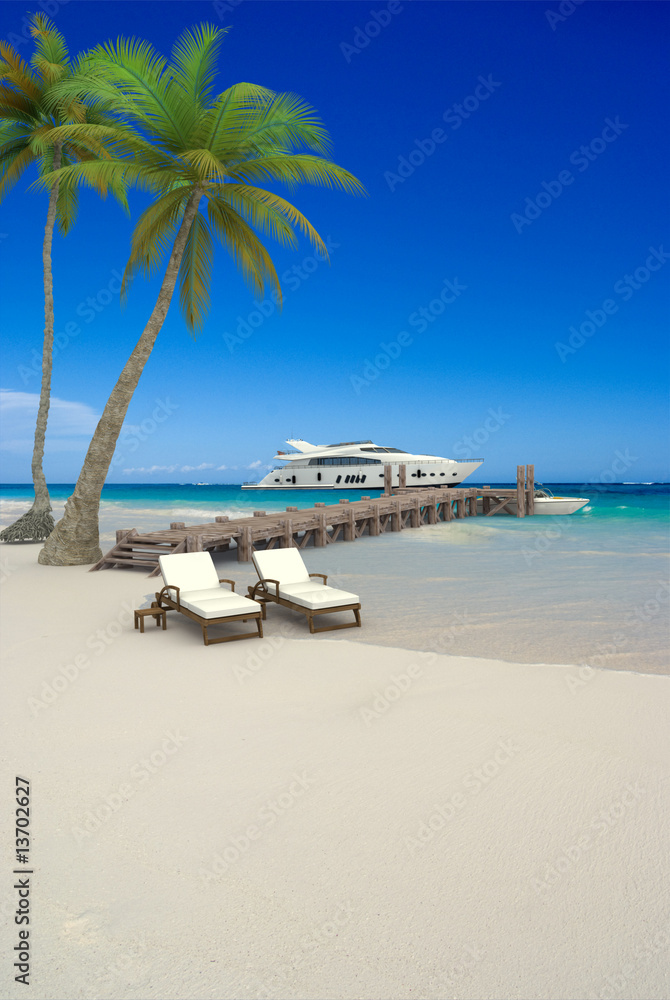 Naklejka premium plage et yacht