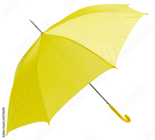 Opened yellow umbrella isolated on white