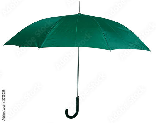 Opened green umbrella isolated on white