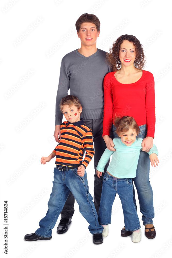 happy family of four full body