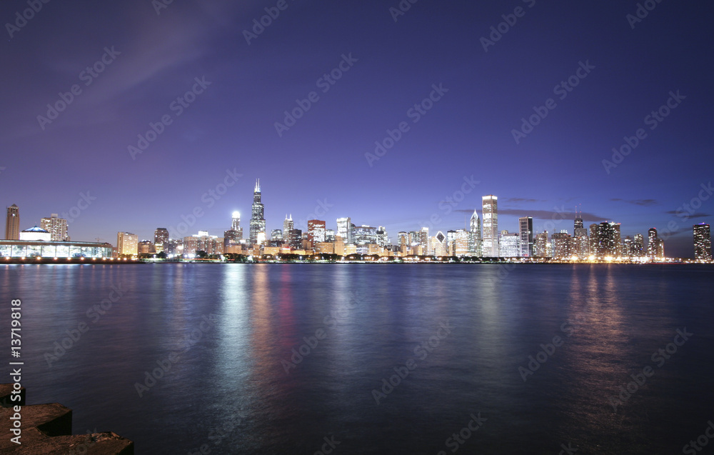 Chicago skyline panoramic at night
