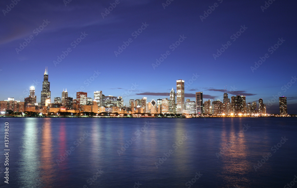 Chicago city skyline at night