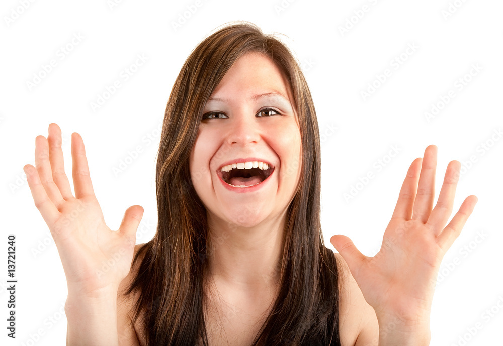 Expression of a Woman Winning Something Big Expression of a Woman Winning Something Big