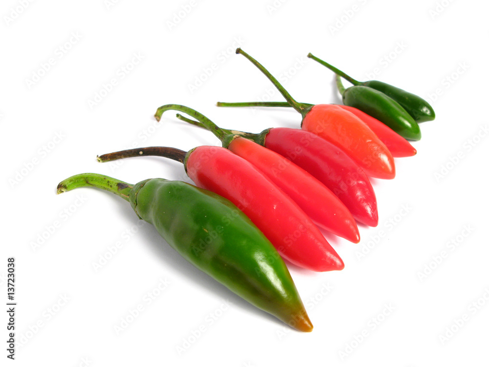 Two colors chilies group on white background Two colors chilies group on white background