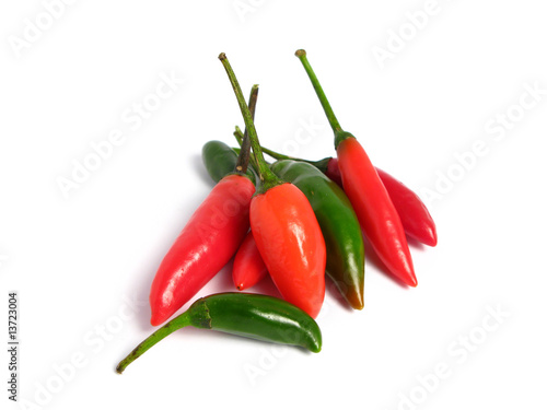 Two colors chilies group on white background