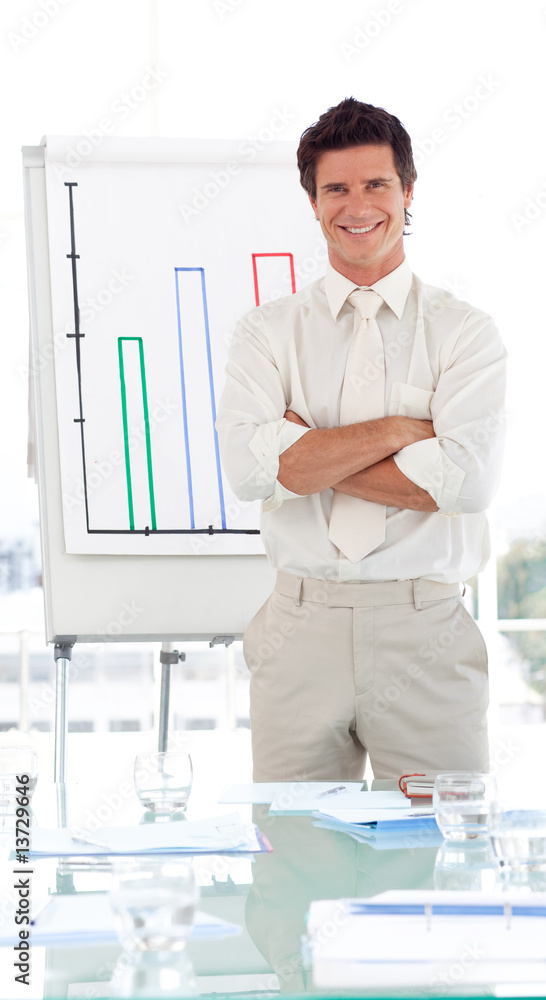 Entrepreneur completing a sales pitch Entrepreneur completing a sales pitch