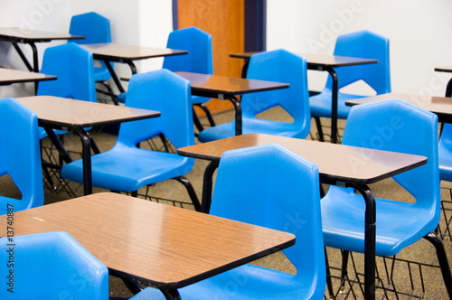 Empty desks in a classroom