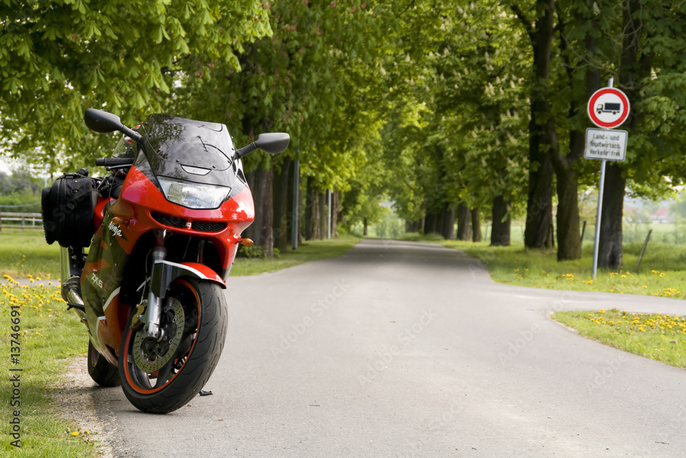 Naklejka premium Motorrad im Wald