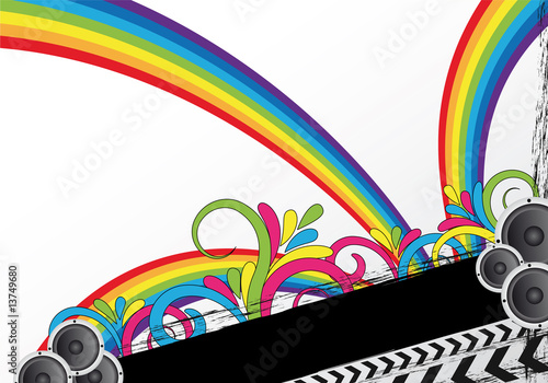 colourful party background with loudspeakers