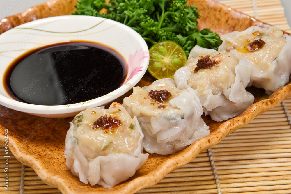 Dimsum (siomai) with soy sauce on the side Stock Photo Adobe Stock