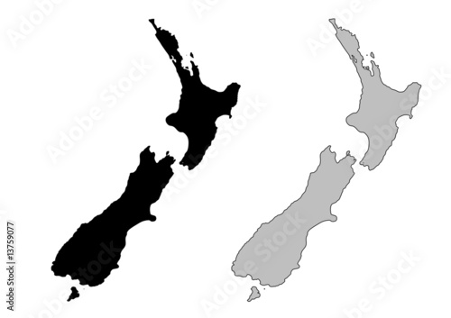 New Zealand map. Black and white. Mercator projection.