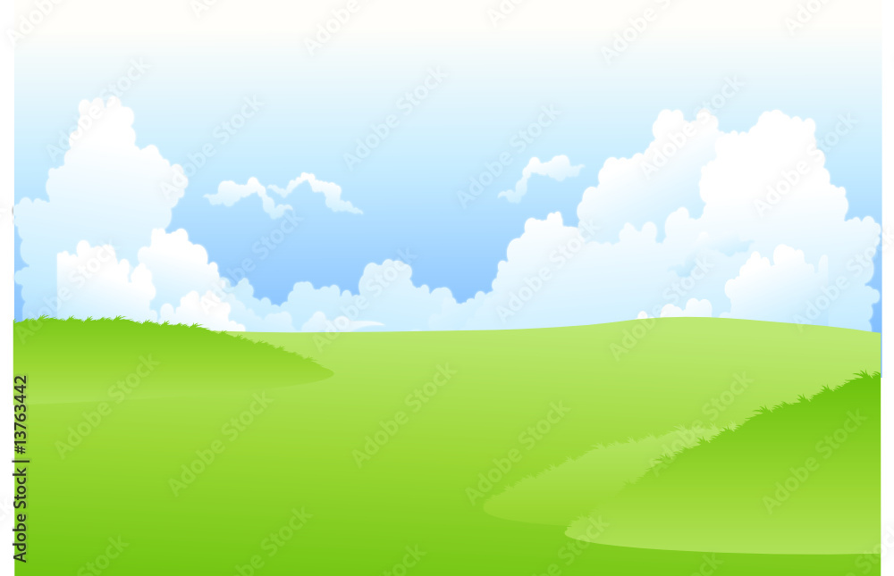 Blue sky with green hills & grass