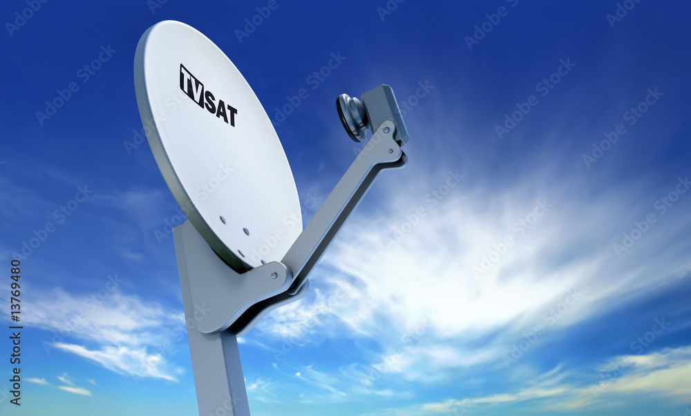 TV satellite dish over blue sky - obrazy, fototapety, plakaty 