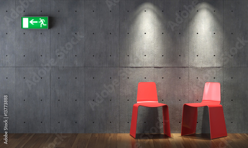 interior design modern red cahirs on concrete wall photo
