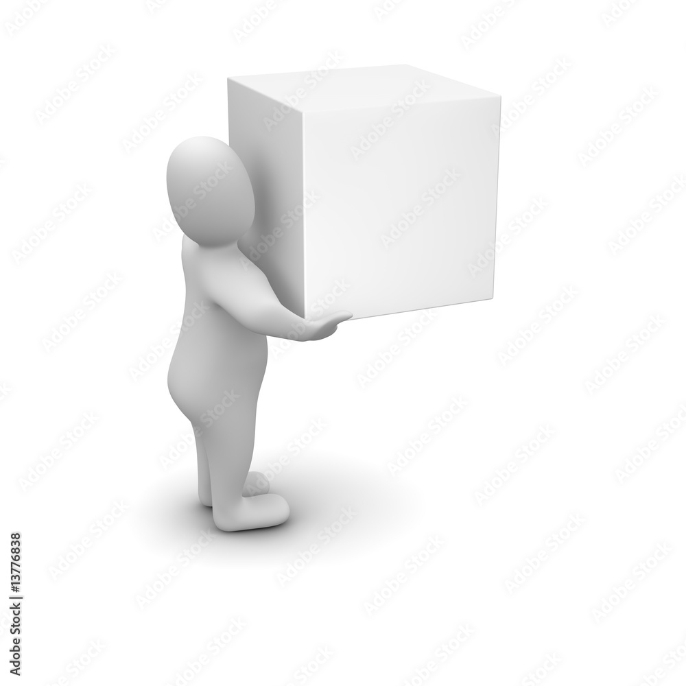 Man carrying blank box. 3d rendered illustration.