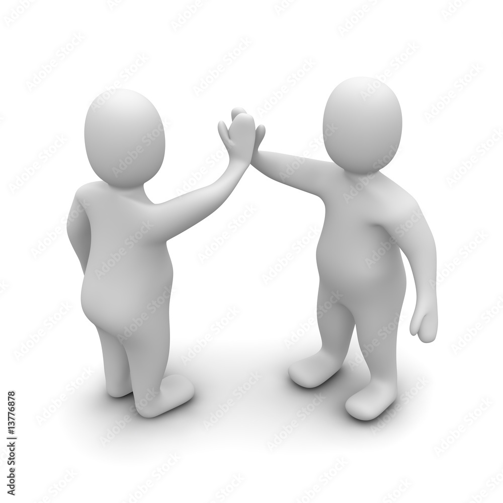 Two characters giving high five. 3d rendered illustration. Two characters giving high five. 3d rendered illustration.