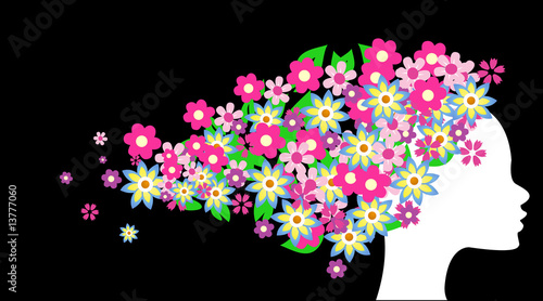 Beautiful girl with flowers in hair vector illustration