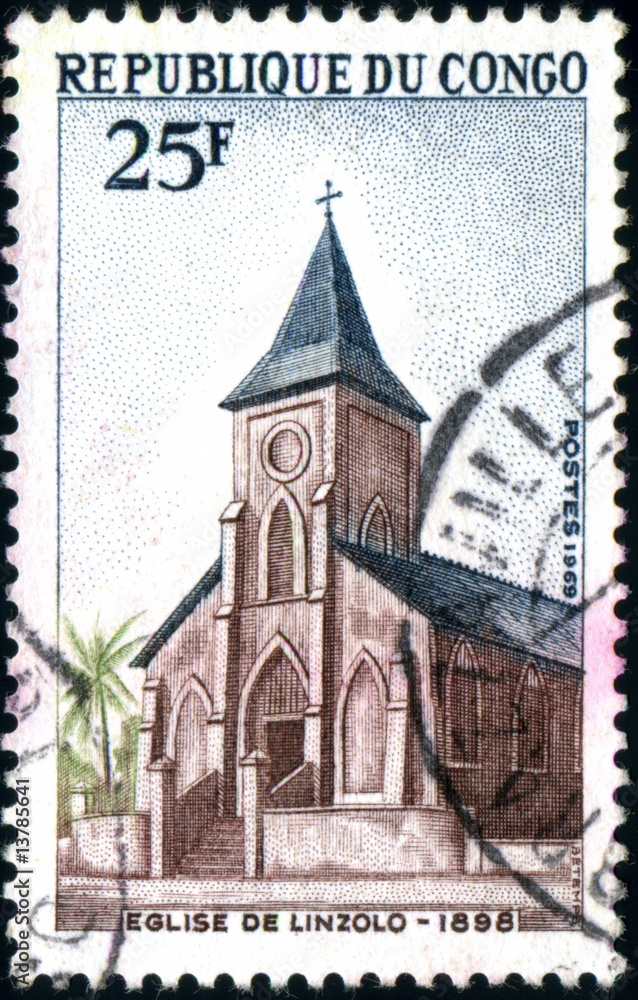 République du Congo. Eglise de Linzolo. Timbre postal1969