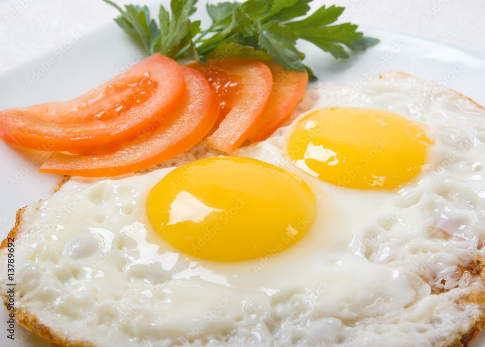 Delicious egg with vegetable close up Delicious egg with vegetable close up
