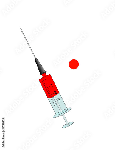 Syringe over white background with blood