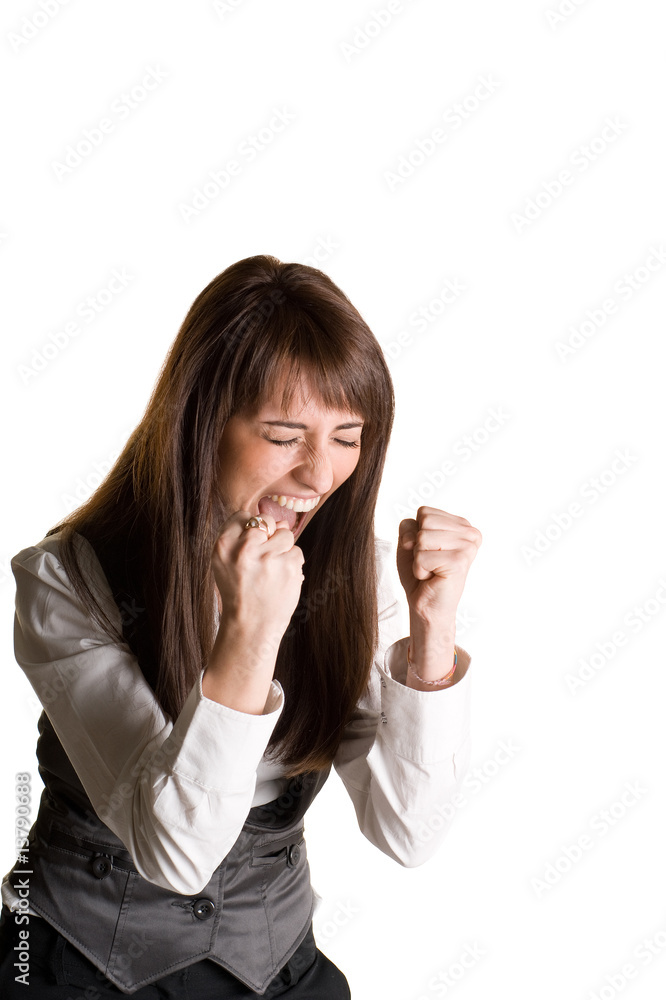 Business Woman happiness for great success on white background Business Woman happiness for great success on white background