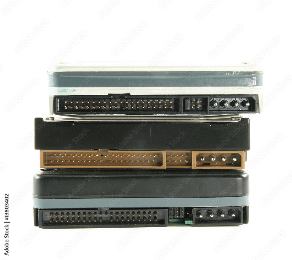 Old harddives stacked front view