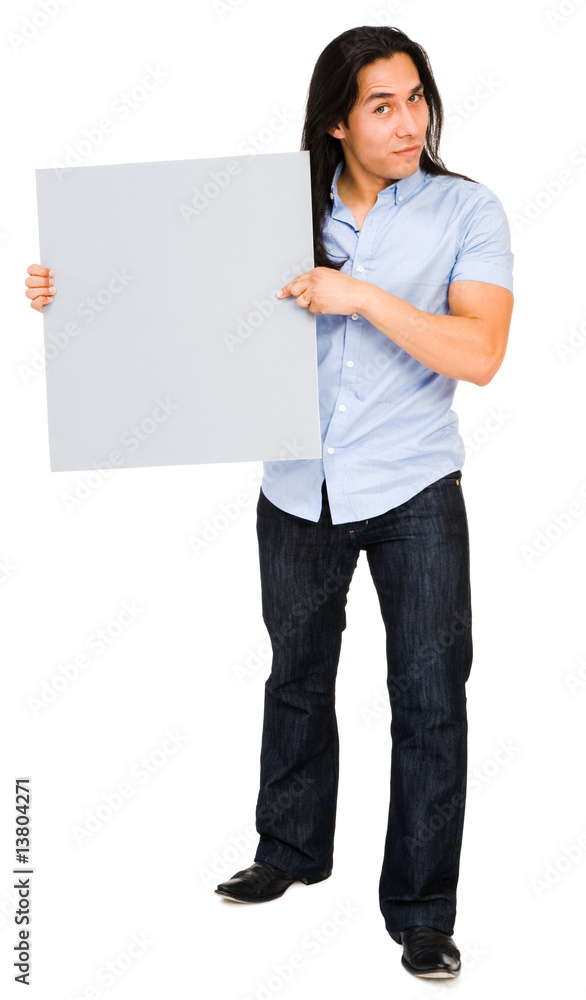 Portrait of a man holding placard Portrait of a man holding placard