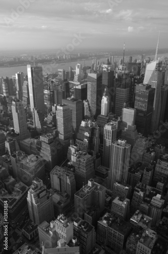 Skyline New York from Helicopter b w