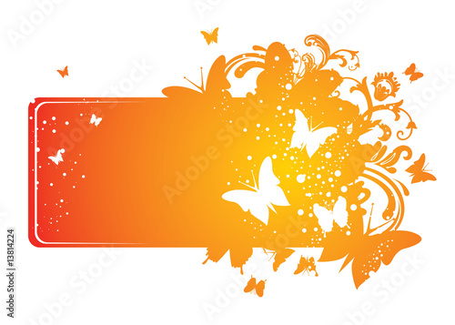 Floral banner with butterfly