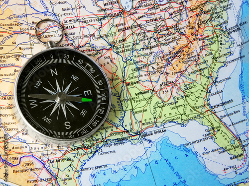 compass on map of USA