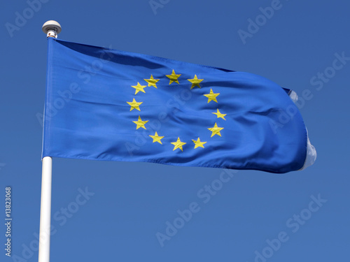 European Union flag blowing in the wind.