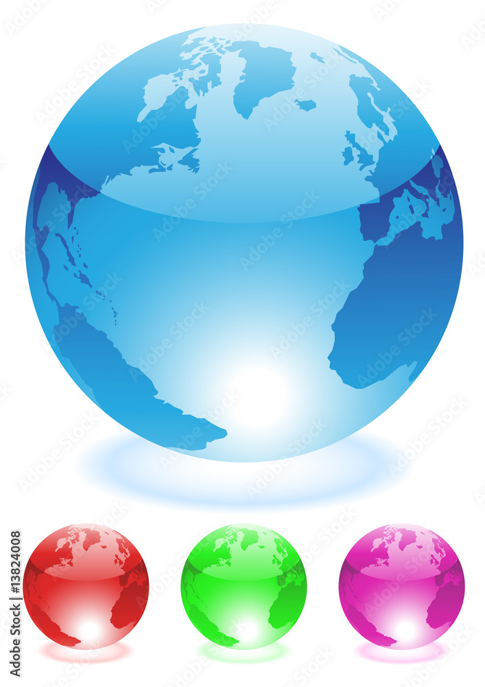 colourful glass globes isolated on a white background