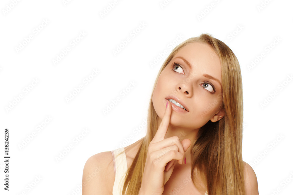 Girl looking at blank space - Close up portrait of a beautiful f Girl looking at blank space - Close up portrait of a beautiful f