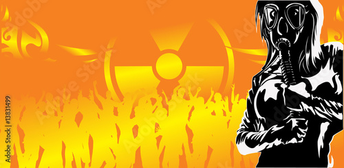 The vector girl in a gas mask against a radioactive party