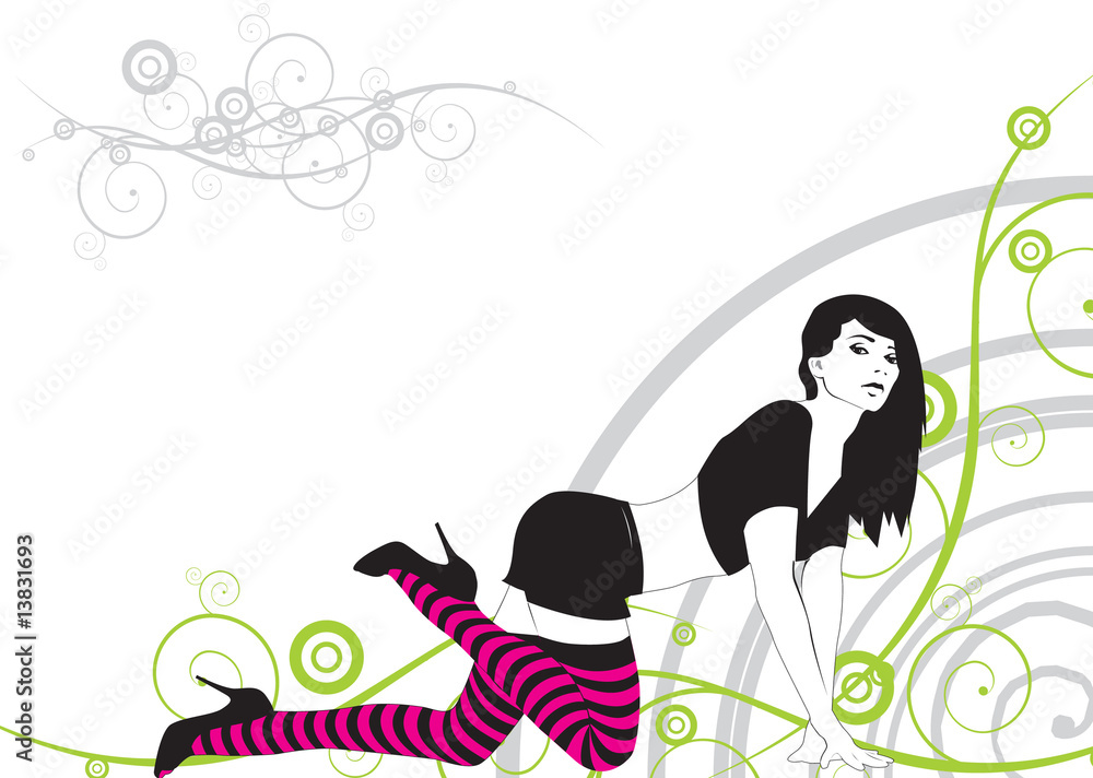 The girl in striped stockings on an abstract background The girl in striped stockings on an abstract background