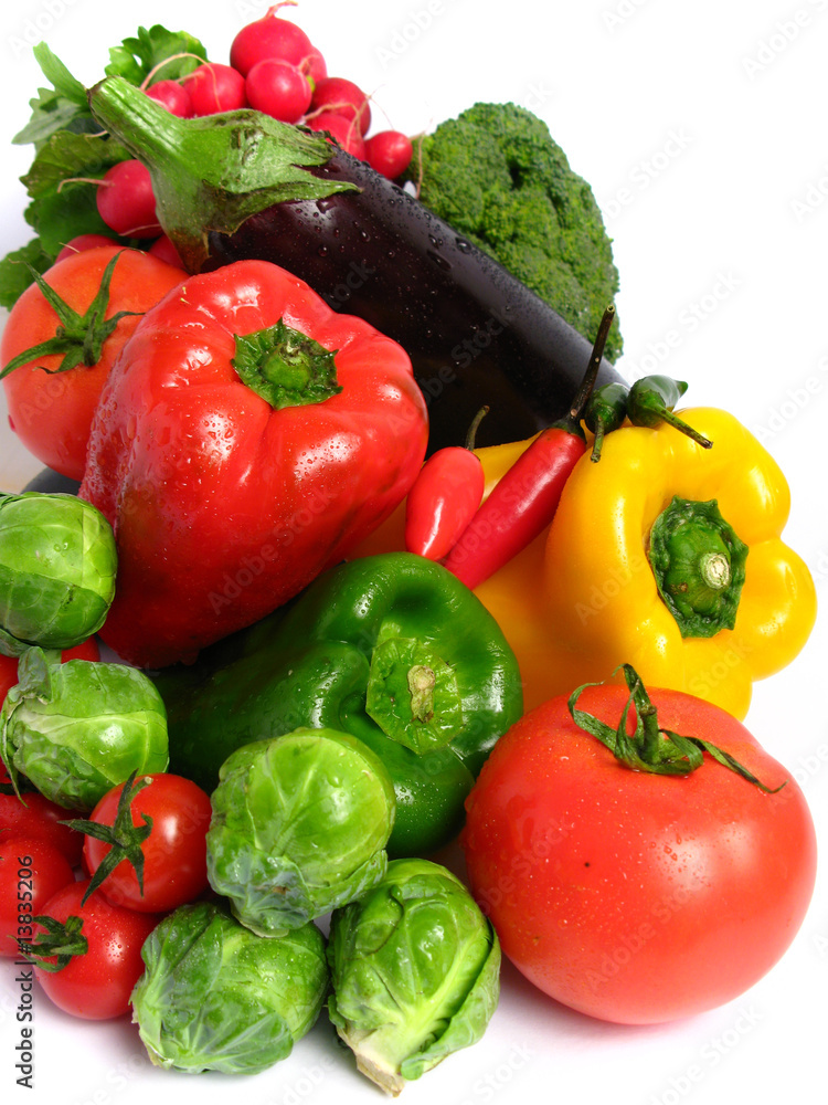 Vegetables mix wet,on white background Vegetables mix wet,on white background