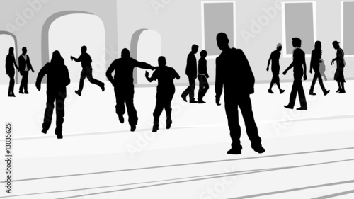 people on the sidewalk silhouette