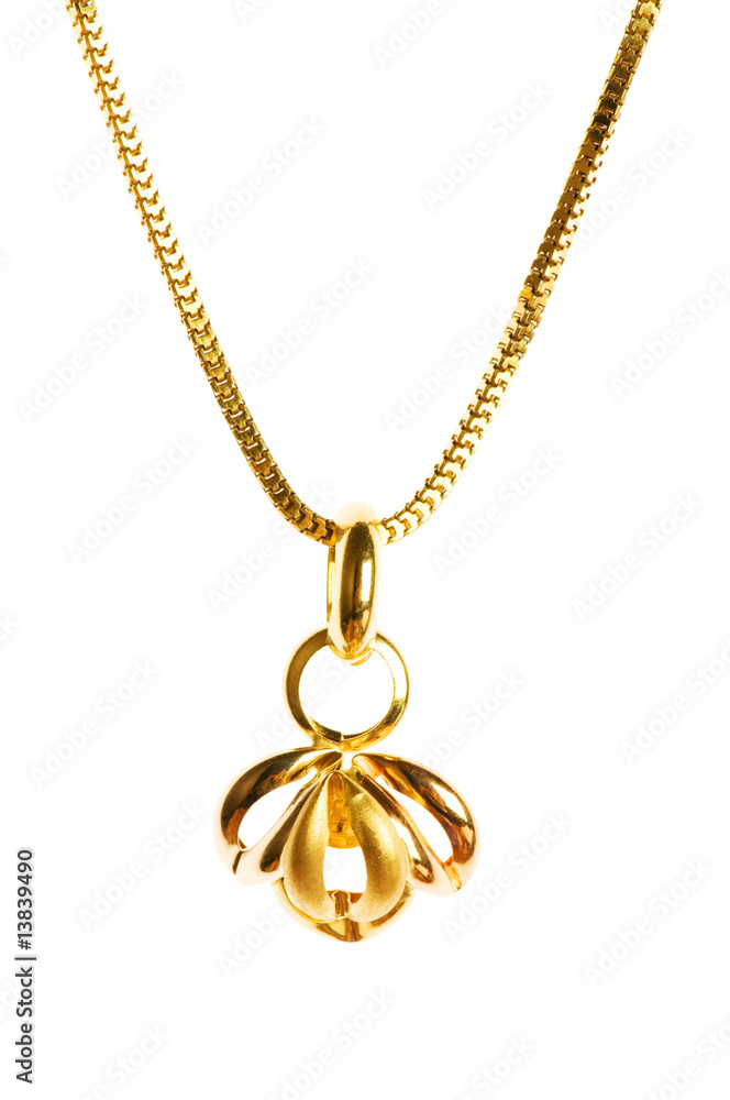 Pendant on golden chain isolated on the white Pendant on golden chain isolated on the white