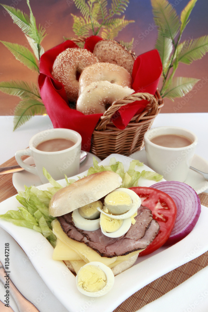 Good morning deli meats bagel and swiss emental Good morning deli meats bagel and swiss emental
