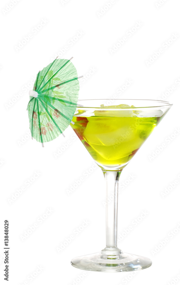 Green martini with an umbrella