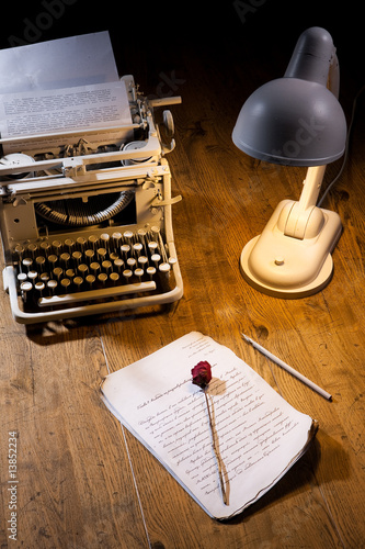 Manuscript, Rose, Lamp And Type Machine